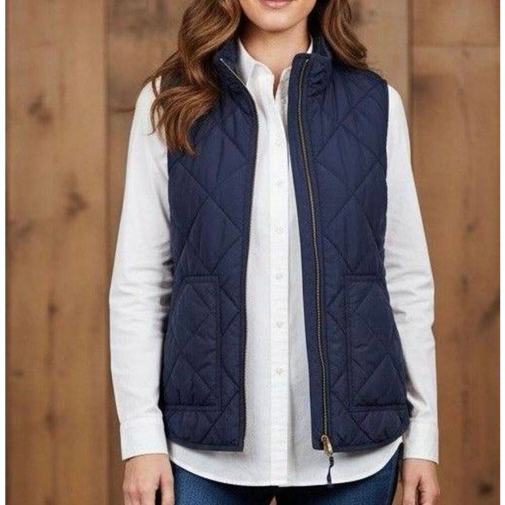 J. Crew Navy Quilted Down Puffer Vest Small Preppy Gorpcore Winter Outdoor